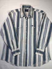 Vintage 1980s Wrangler Western Snap Shirt USA 18/35 White Blue Green Stripe