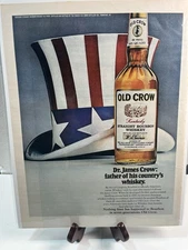Old Crow Bourbon Whiskey Ad Dr James Crow Patriotic Hat 1960s Vintage