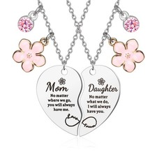 2 Pcs Mother Daughter Heart Matching Necklace Set Gifts for Mom Mothers Day Birt