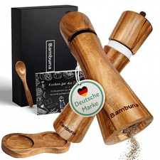BAMBUNA Salz und Pfeffermühle aus Akazienholz - 5-tlg. Gewürzmühlen-Set Geschenk