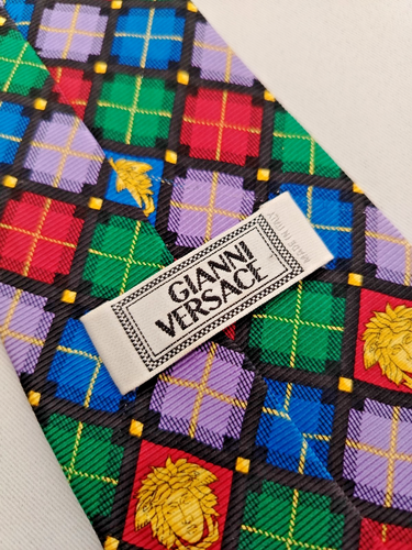 Gianni Versace GV Jacquard Seide Designer Krawatte Medusa Karomuster Luxus Krawatte - Bild 6 von 22
