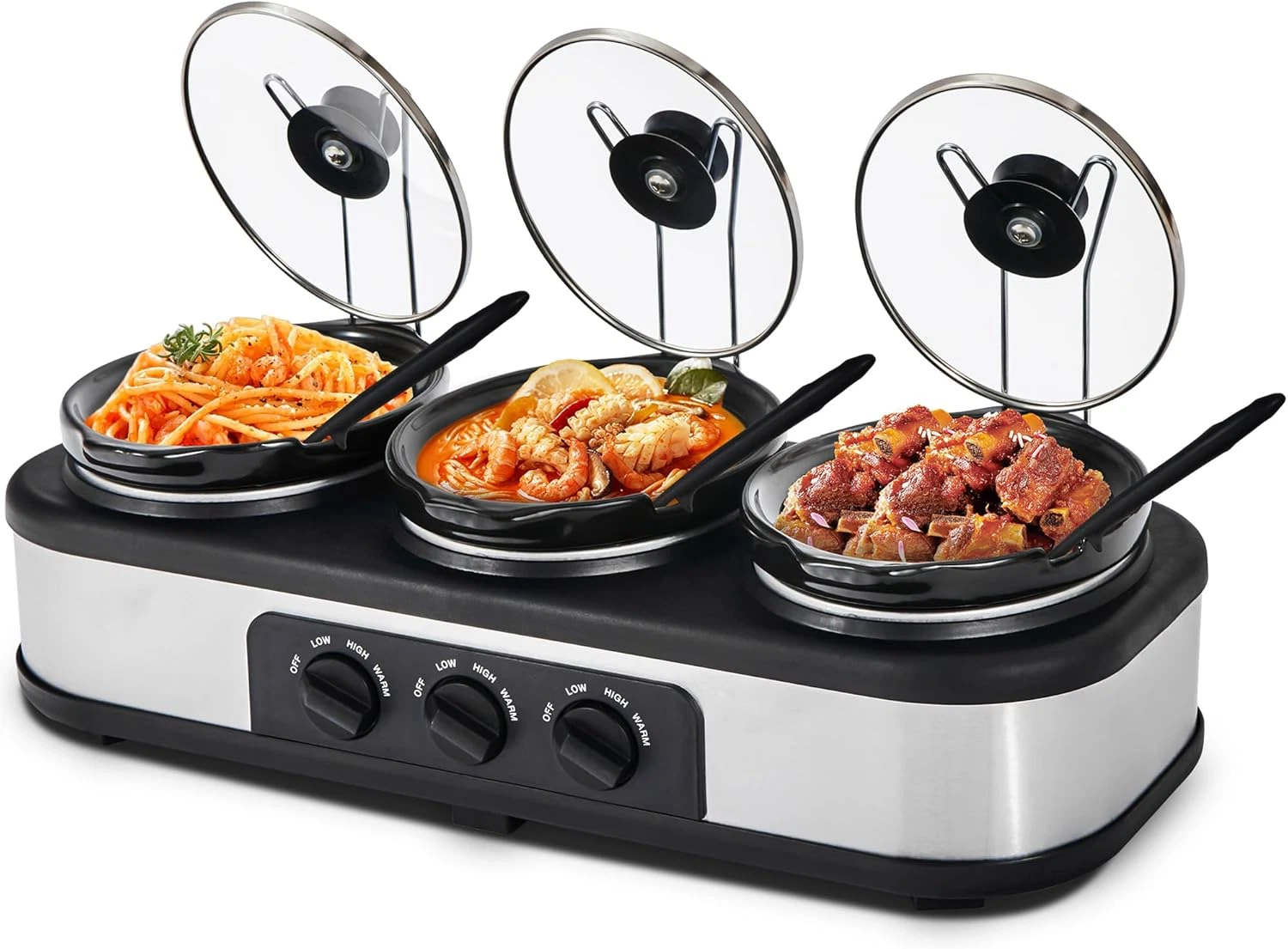 Triple Slow Cooker Buffet Server - 3 Temp Modes & Removable Glass Lid