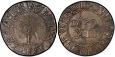 1652 Pine Tree Shilling, Lg. Planchet, No Pellets PCGS UNC Details Tooled