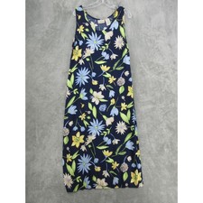 Vintage Expressions Dress Womens Size 14 Floral Maxi Modest Boho Navy Blue Tank