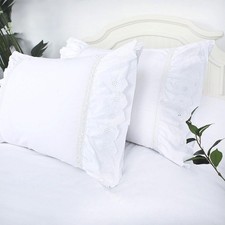 Eyelet Pillow Shams Lace Ruffled Standard White 20 x 26",