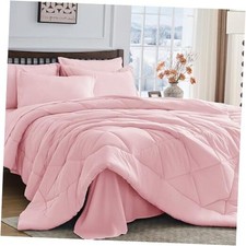Comforter Set - 7-Piece All Season Bed in a Bag Ultra Soft Bedding Queen Pink