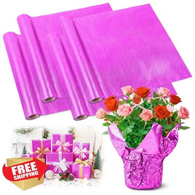 UCandy 22yd Matte Pink Floral Foil Plant Pot Wrapping Covers 4 Rolls