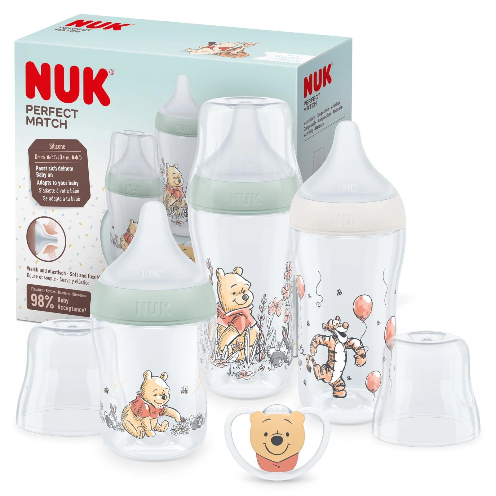 NUK Perfect Match Baby Bottle Set, 0-6+ Months, Fits Baby Palate, 3 Anticolic