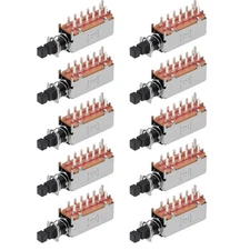 10pcs Push Button Switch 4PDT 12 Pin 1 Position Self-Locking Black