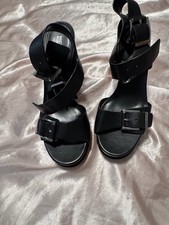 Michael Kors Black Strappy Block Heel Sandals Buckle Ankle Strap for Women