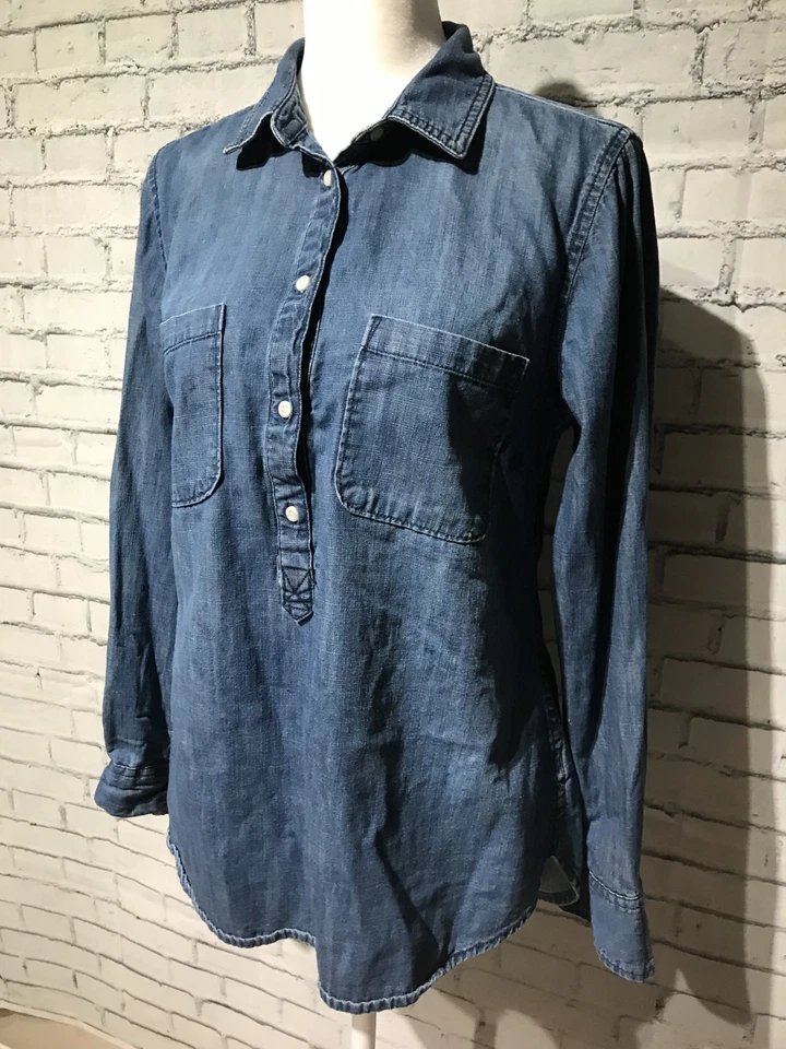 Merona, M, синий мягкий джинсовой ткани рулон вкладка длинным рукавом кнопка рубашка/блузка, 100% хлопок - Изображение 4 из 4