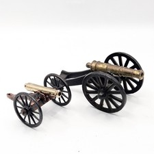 Miniature Brass Cast Iron Cannon Pair Military Replica Civil War Style Decor