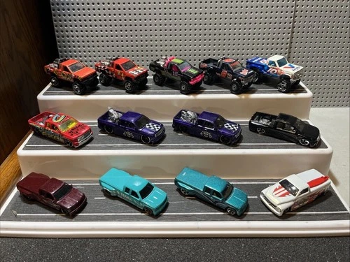 Vtg 90’s Hot Wheels Pickup Truck Lot Of 13 Loose Nissan 4x4s, Chevy Duallys GC.