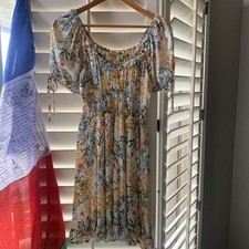 Liberty Love Women's Ivory Floral Dress Medium Fairy Puff Sleeve Babydoll Boho