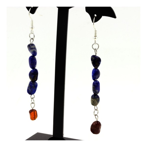 Edelsteine Und Mineralien. Ohrringe Aus Edelstahl Mit 4 Lapislazuli Perlen-image