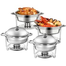6Qt Chafing Dish Buffet Set Stainless Steel Food Warmer Set 4 Pack Round