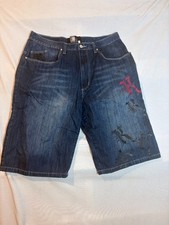 VTG Karl Kani Jean Shorts Men's 37x13.5 Baggy Embroidered K Logos Y2K Denim Blue