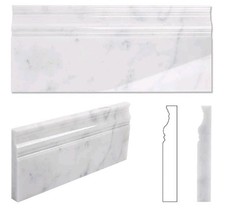 1 Carrara White Marble Baseboard Trim Molding 5 x 12 Inch Crown, Polished Bianco