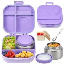 Bento Lunch Box with 12oz Soup Thermo,4 Compartments Lunch Box Containers, Sp...