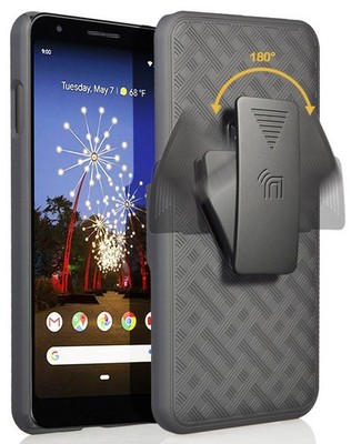Black Case Kickstand Cover + Belt Clip Holster Holder for Google Pixel 3a (2019)