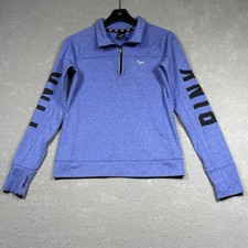 Victoria Secret Pink Ultimate Jacket M Heathered Blue Stretch 1/4 Zip Thumb