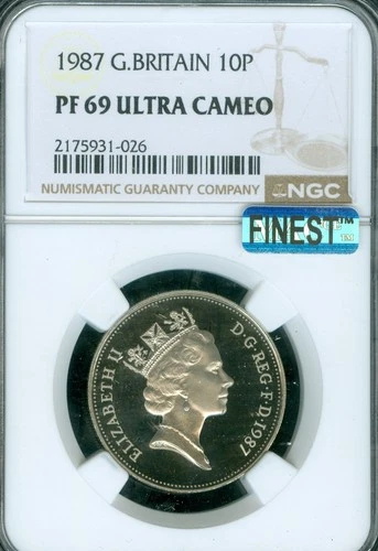 1987 GREAT BRITAIN 10 PENCE NGC PF69 UCAM MAC FINEST GRADE & SPOTLESS  .