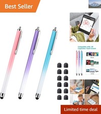 3 Pcs Durable Touch Screen Stylus in Gradient Colors with Easy Replaceable Tips
