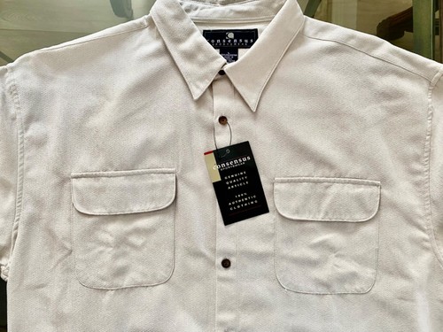 NWT CONSENSUS Luxury Faux Suede Shirt Sand Color LS Pockets Button Front Size L - Picture 2 of 5