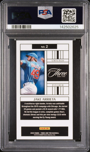 Jake Arrieta - 2025 Panini Three And Two Award Winning Holo Plat Blu PSA 7 1/1 - Bild 2 von 2