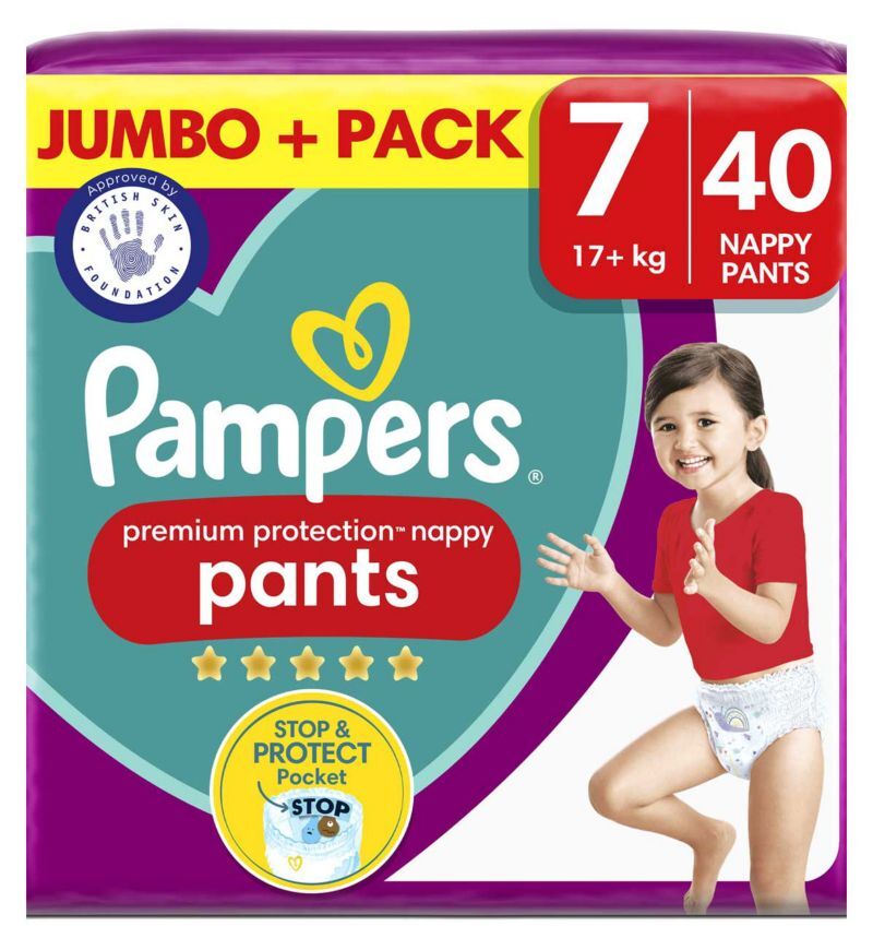 Pampers Premium Protection Nappy Pants Size 7, 40 Nappies, 17kg+