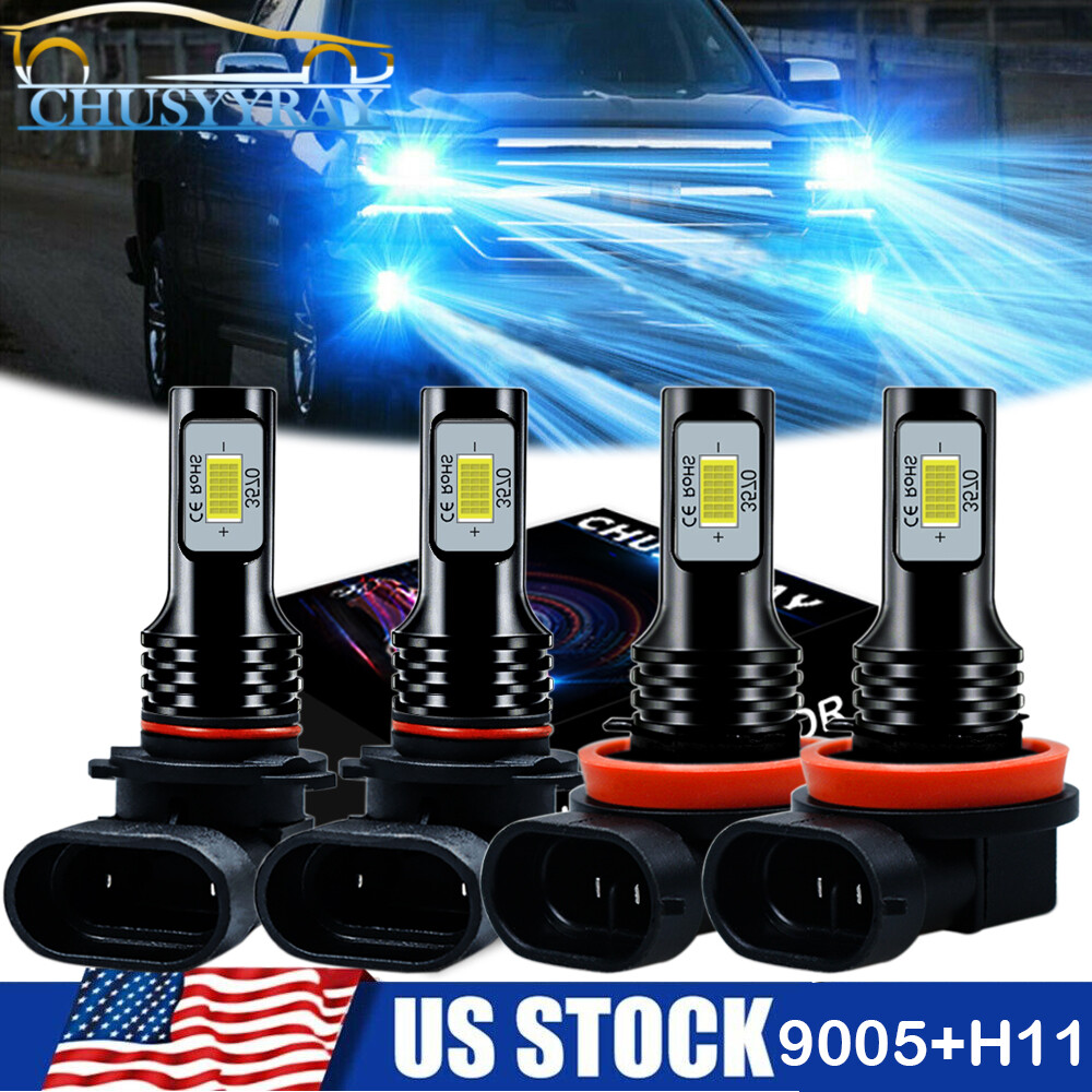 9005+H11 Ice Blue LED Headlight Hi/Lo Beam Bulbs – 4-Pack – For Dodge Ram 1500/2500 2011–2018