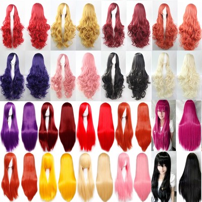 60/80/100cm Cosplay Party Wig Long Straight Curly Wavy Fashion Costume Full Wigs