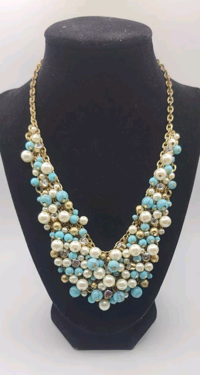 Pearl Cluster Statement Necklace Robin's Nest Blu… - image 1