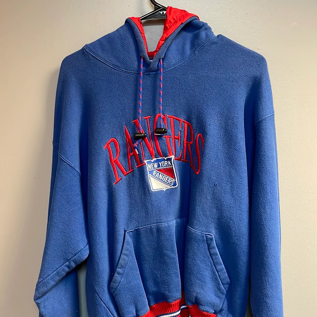 Vintage The Game New York Rangers Blue Hood Sweatshirt Adult Large