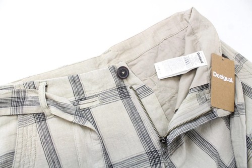 DESIGUAL Men`s's Shorts Marc 30 Check Linen Belted Summer Cargo Tie Front - Picture 3 of 8