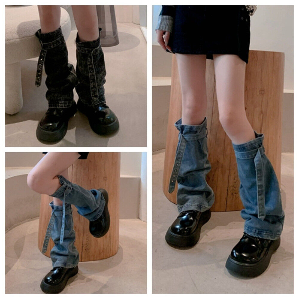 Denim Women Girl Leg Warmers Retro Punk Flared Boots Covers Cuffs