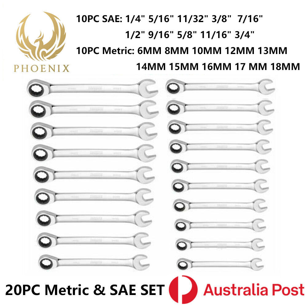 Metric & SAE Ratchet Spanners Combination Ratcheting Ring Gear Spanner