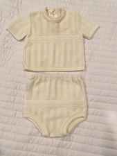 Vintage knit baby infant Yellow sweater Diaper Cover Set Made In Portugal
