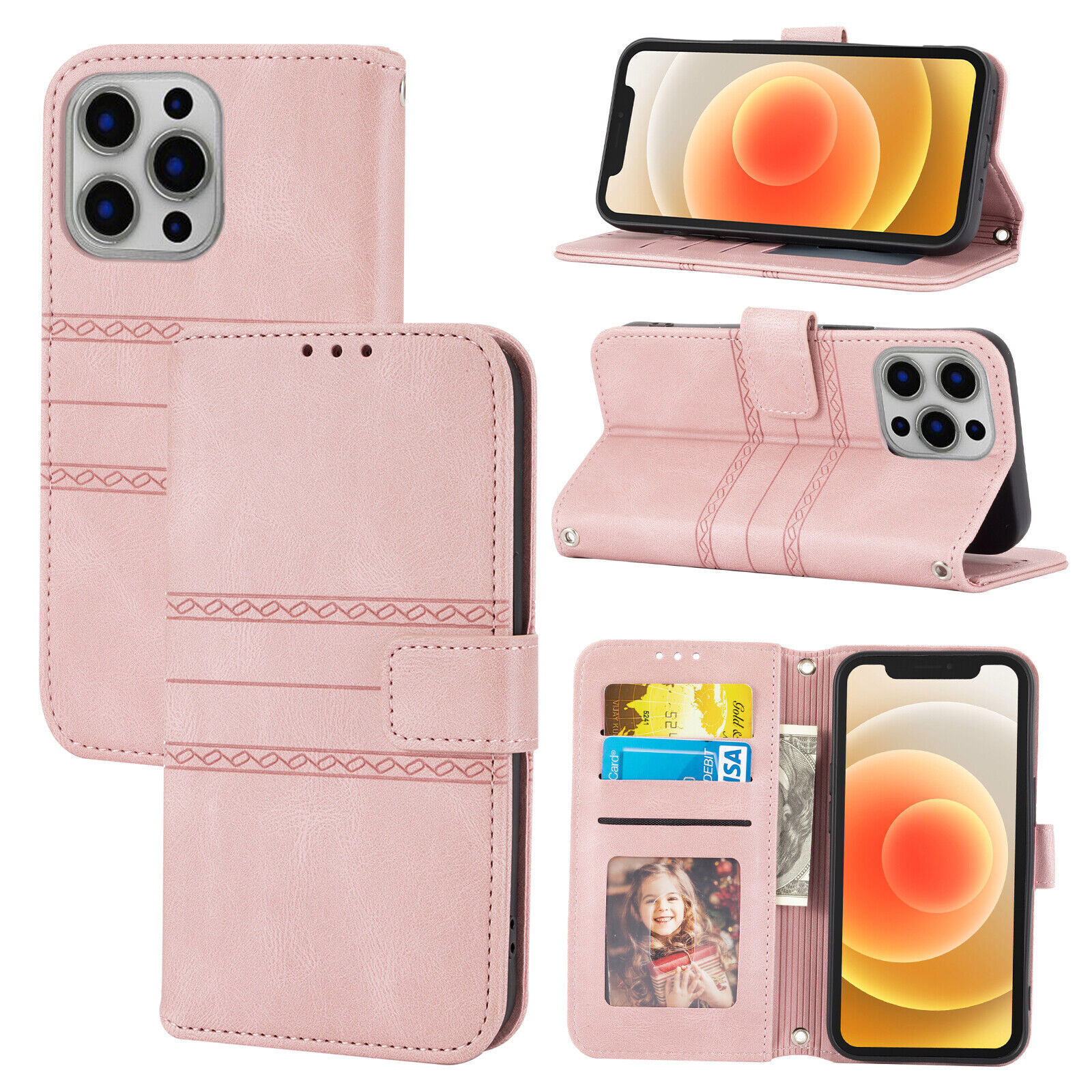 Crossbody Strap Leather Card Wallet Phone Case For iPhone 14 15 Pro Max Plus