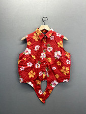 Jones New York Womens Tank Top Red Tropical Collared Button Tied Front Size L