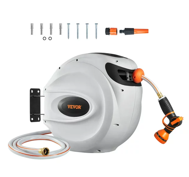 Retractable Hose Reel, 100 ft x 1/2 inch, 180° Swivel Bracket Wall