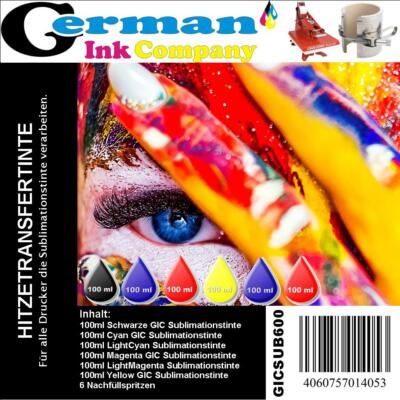 600ml GIC Sublimationstinte für 6 Farben Epson Drucker- BCMYLCLM