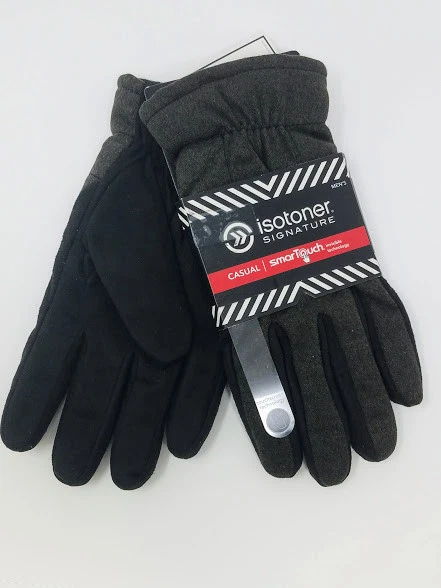 ISOTONER Men's SmarTouch Stretch Leather Gloves, Black / Gray, size L Large
