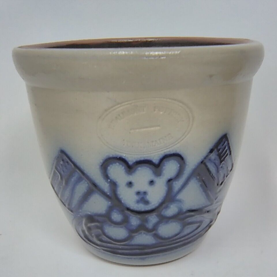 Beaumont Pottery York Maine Stoneware Crock Blue Salt Glaze Teddy Bear