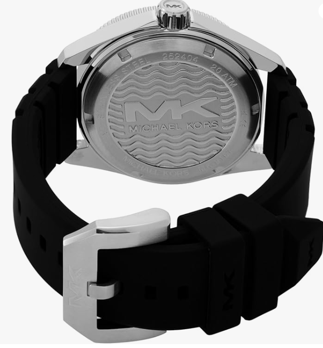 NEW Michael Kors Maritime Three-Hand Date Black Silicone Watch