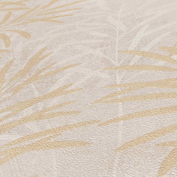 Vliestapete Creme Grau Gold Metallic Putzoptik Blattmuster 38919-3 (4,46€/1Qm)-image
