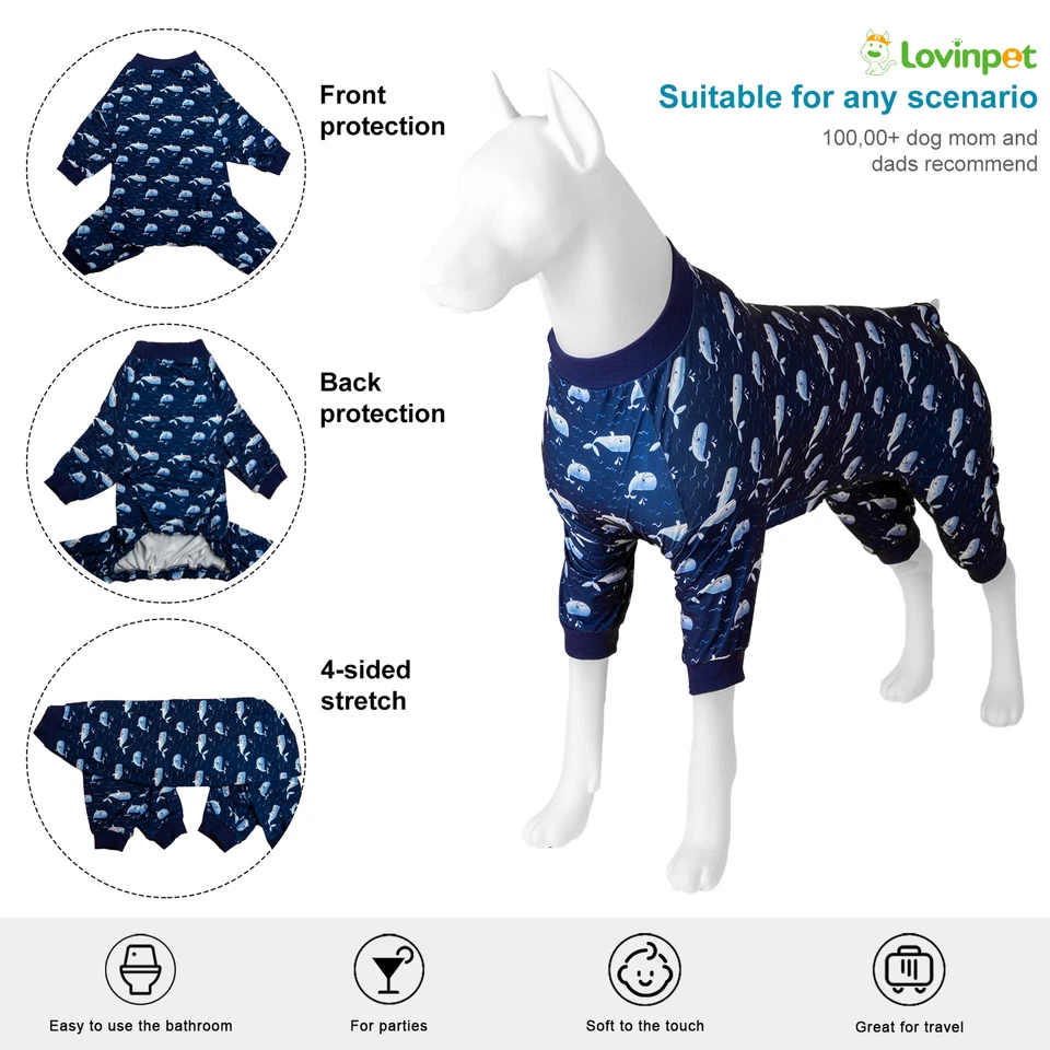 Pijama LovinPet perro jersey de algodón manga larga cómodo durante todo el año para perros M-3XL Foto 2 de 4