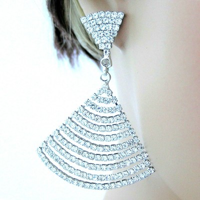 Dreieckige Ohrringe AAA Kristall Strass großer Diamant silberfarben geometrisch...