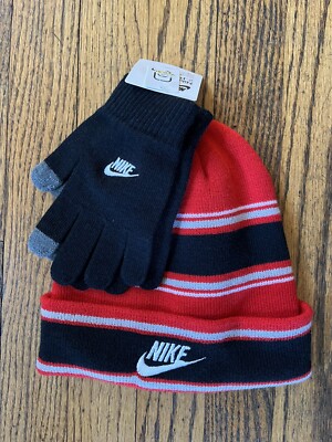 Nike 2-Piece Foldover Beanie & Gloves Set Boys Youth size NEW
