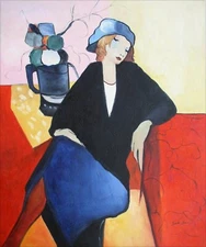 Quality Hand Painted Oil Painting, Seated lady Repro, 20x24in